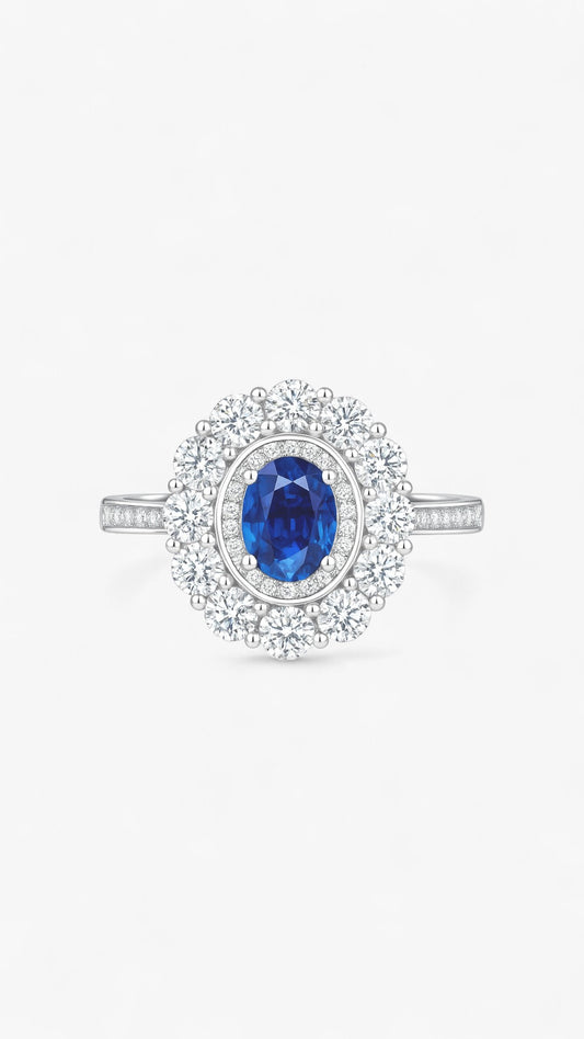 Anillo azul real radiante